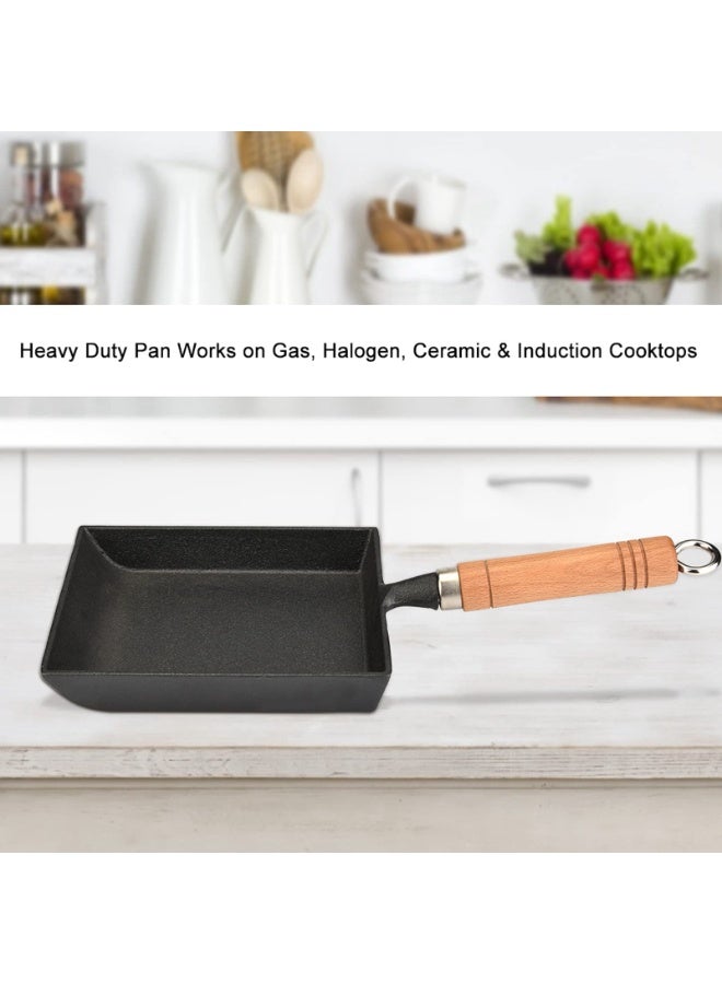 Tamagoyaki Pot Cast Iron Pan with Wooden Handle, Iron Adding Pan Works on Gas Ceramic Induction Cooktops - Image 5