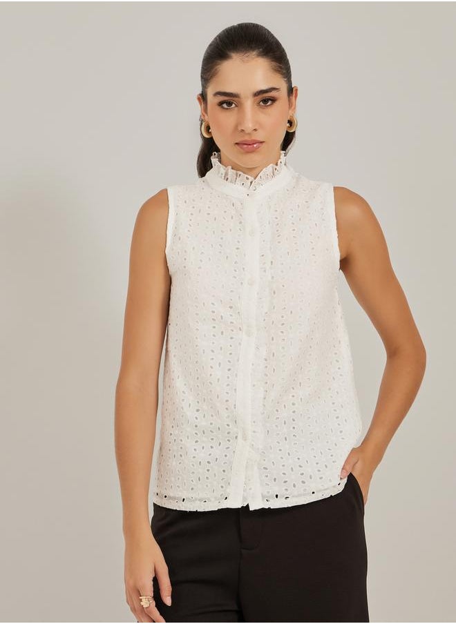 Styli - Schiffli Ruffled Neck Sleeveless Top - Image 1
