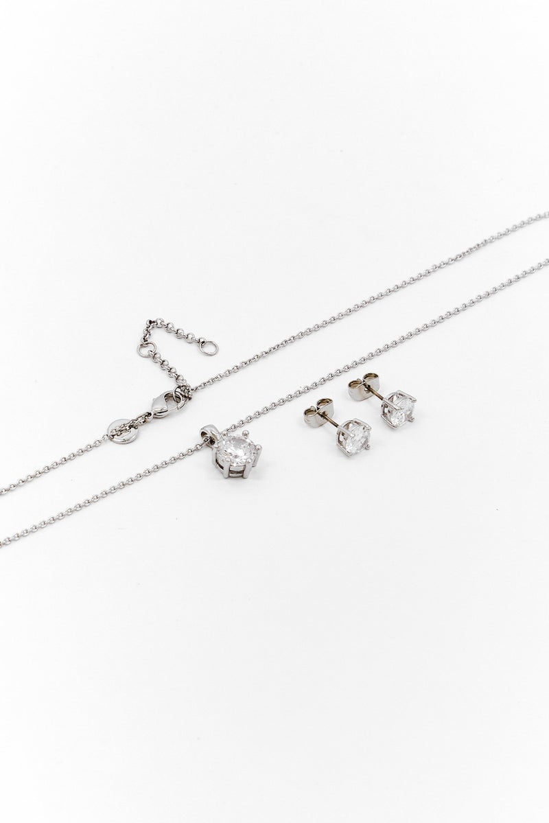 Mestige Women Gemstones Silver Plated Necklace With Earrings, Silver  - Image 3