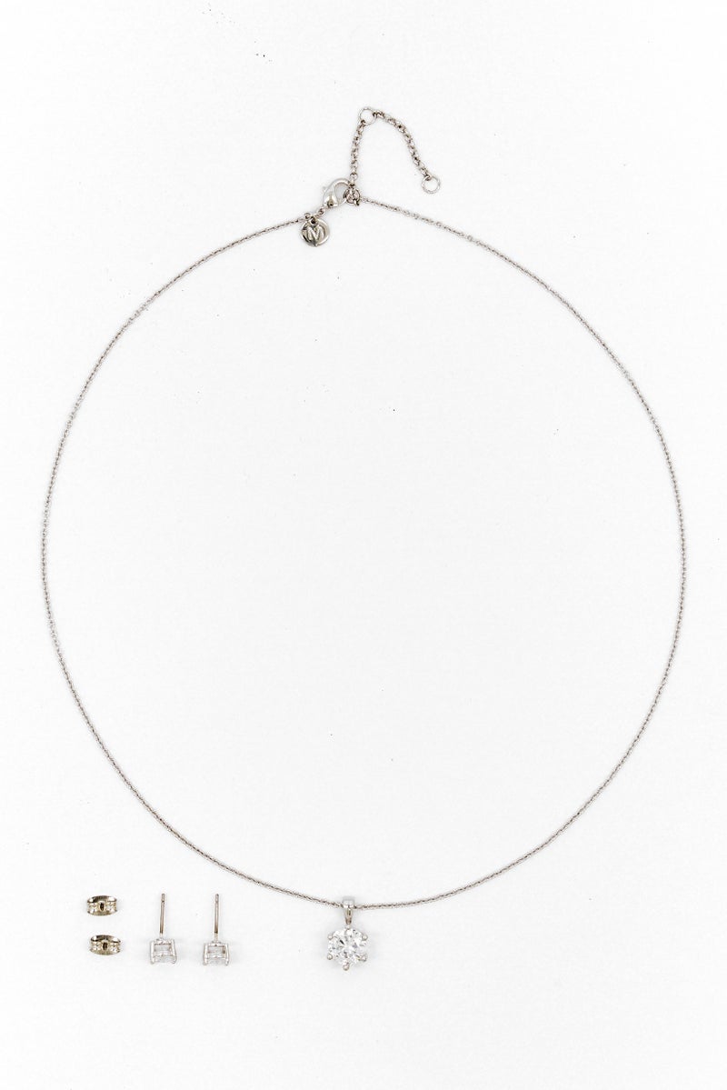 Mestige Women Gemstones Silver Plated Necklace With Earrings, Silver  - Image 4