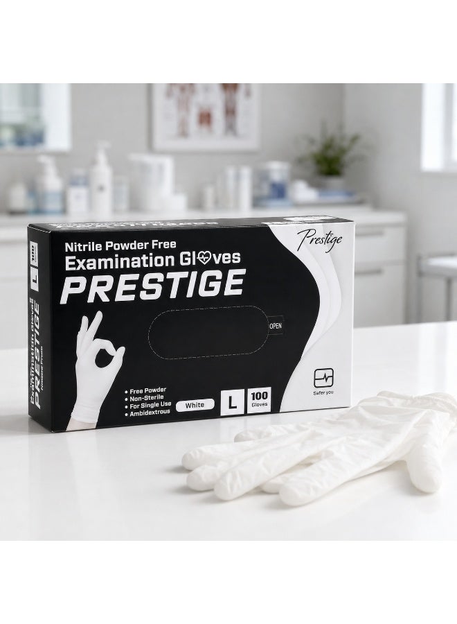 برستيج قفازات فحص طبية نيتريل خالية من البودرة من بريستيج (Prestige) - مقاس L، لون أبيض، علبة تحتوي على 100 قطعة - Image 5