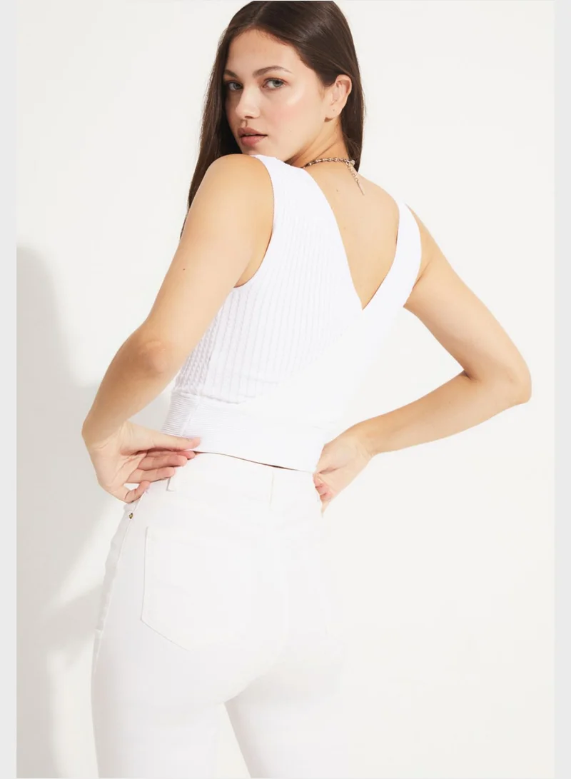 JUNE Surplice Neck Ribbed Crop Top