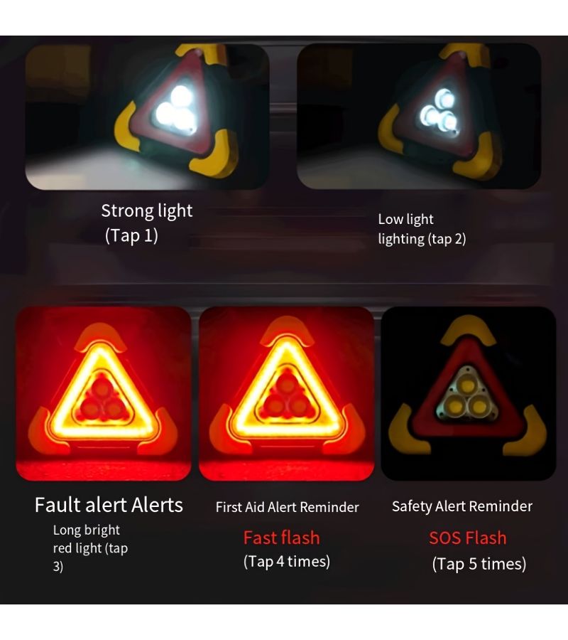 Red Portable Solar Triangle Warning Light with Super Bright LED Traffic Safety Sign - Image 4