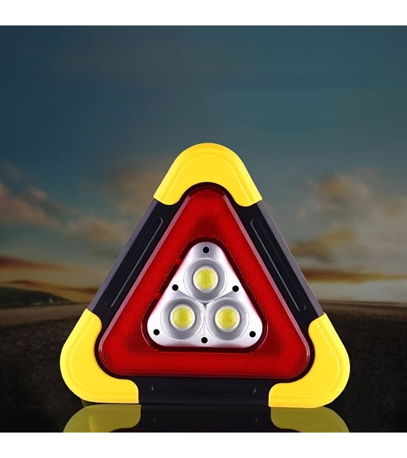 Red Portable Solar Triangle Warning Light with Super Bright LED Traffic Safety Sign - Image 1