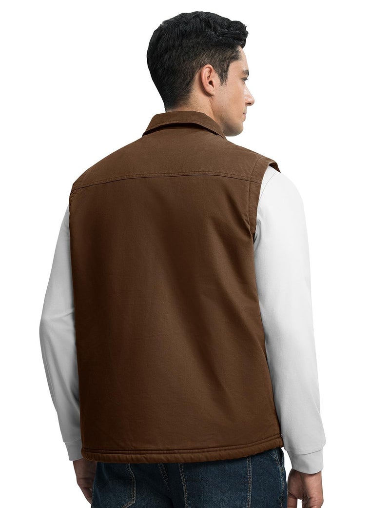 Rdruko Men's Fleece Vest Winter Outerwear Brown Warm Sherpa Lined Casual Work Vest, Brown, M - Image 3