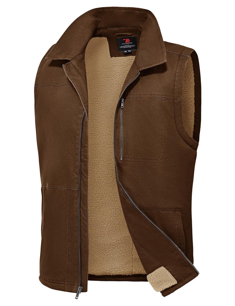 Rdruko Men's Fleece Vest Winter Outerwear Brown Warm Sherpa Lined Casual Work Vest, Brown, M - Image 1