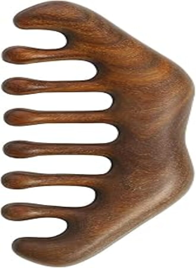 مشط تدليك الرأس المحمول، مشط تدليك الشعر الخشبي ذو الأسنان الواسعة، مشط رأس التدليك لكشط فروة الرأس