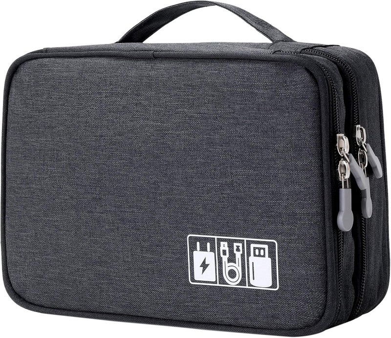 Lanola Travel Cable Organizer Bag, Electronic Accessories Case Portable Double Layer Cable Storage Bag for Cord,phone,Charger, Flash Drive, Phone, SD Card,Personal Items - (Black) - Image 1