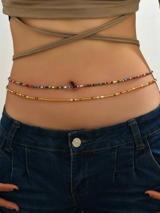 Styli Styli Dual Chain Colorful Beaded Waist Chain
