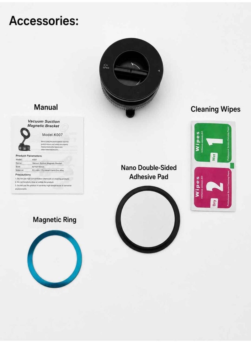 ZARVIONEL Magnetic Car Phone Holder, 360° Rotatable Foldable Phone Mount with Vacuum Suction Cup and Magnetic Ring, Universal Car Mobile Holder for Dashboard, Desk, Mirror and Smooth Surface - Image 5