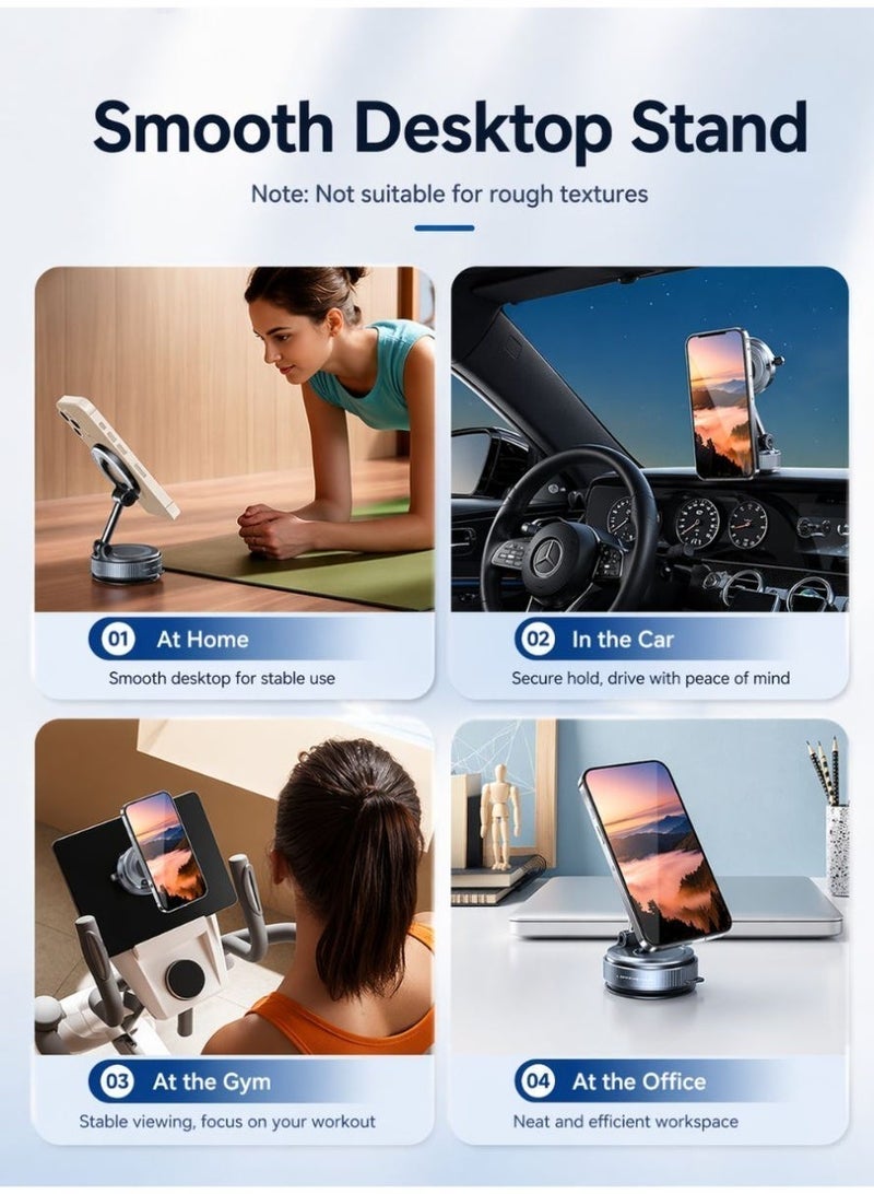 ZARVIONEL Magnetic Car Phone Holder, 360° Rotatable Foldable Phone Mount with Vacuum Suction Cup and Magnetic Ring, Universal Car Mobile Holder for Dashboard, Desk, Mirror and Smooth Surface - Image 2