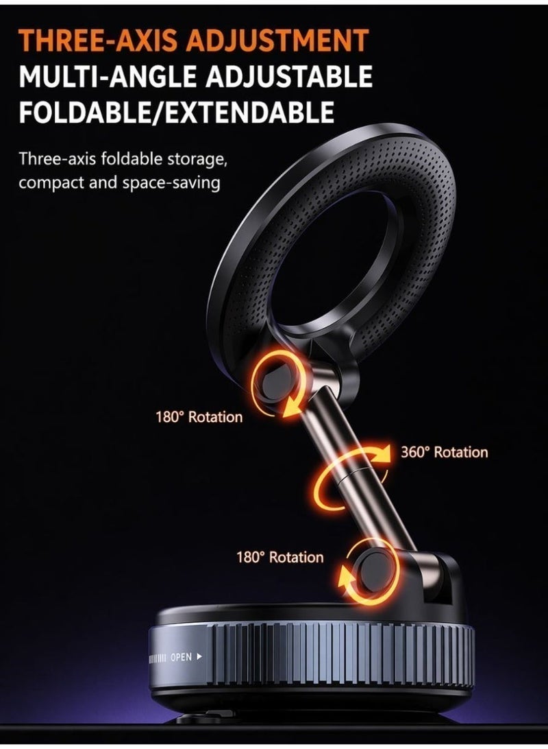 ZARVIONEL Magnetic Car Phone Holder, 360° Rotatable Foldable Phone Mount with Vacuum Suction Cup and Magnetic Ring, Universal Car Mobile Holder for Dashboard, Desk, Mirror and Smooth Surface - Image 4