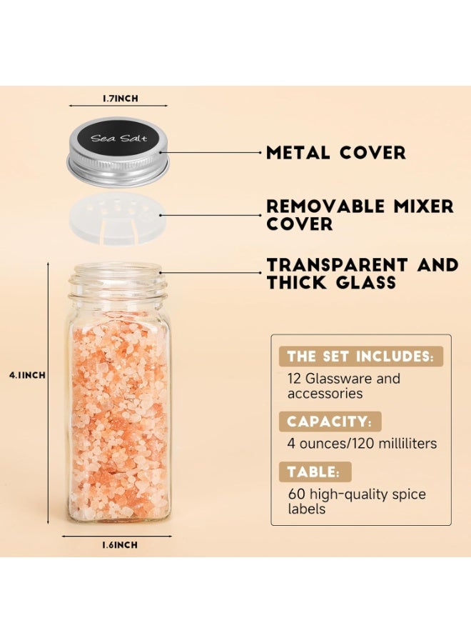 Relex 24 Pcs Glass Spice Jars with Black Printed Spice Labels - 4oz Empty Square Spice Bottles - Shaker Lids and Airtight Metal Caps - Silicone Collapsible Funnel  - Image 5