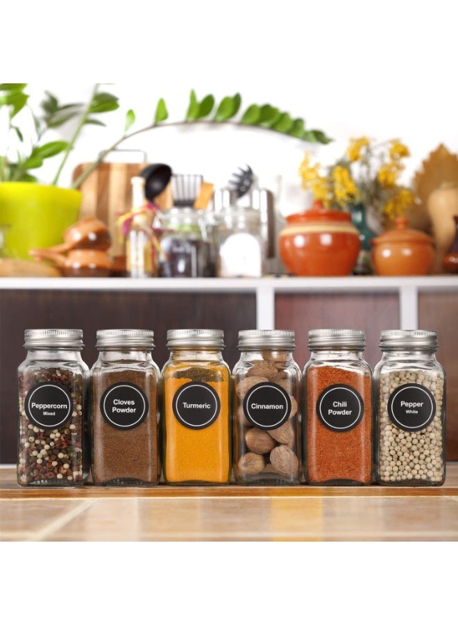 Relex 24 Pcs Glass Spice Jars with Black Printed Spice Labels - 4oz Empty Square Spice Bottles - Shaker Lids and Airtight Metal Caps - Silicone Collapsible Funnel  - Image 2