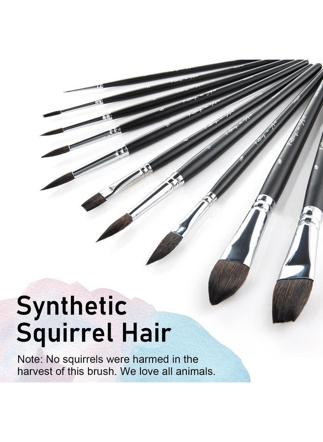 Falling In art 10Pcs Soft Squirrel Hair Paint Brushes - Professional Watercolor Brush Set With Short Handles - Round, Flat, Dagger, Oval Wash For Watercolor And Gouache Painting  - Image 3