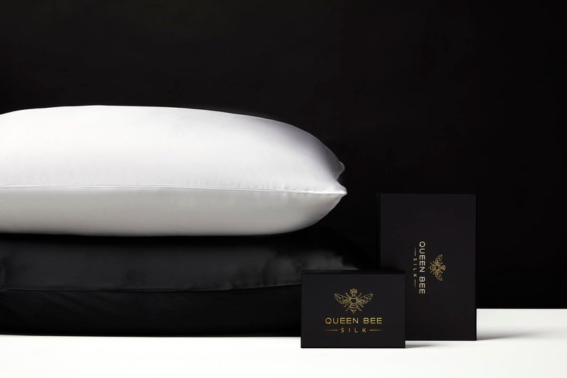 QUEEN BEE SILK - 2 Pack Silk Pillowcase for Hair and Skin - 22 Momme Mulberry Silk - Charmeuse Weave - Envelope Closure - Queen Size - White - Image 2