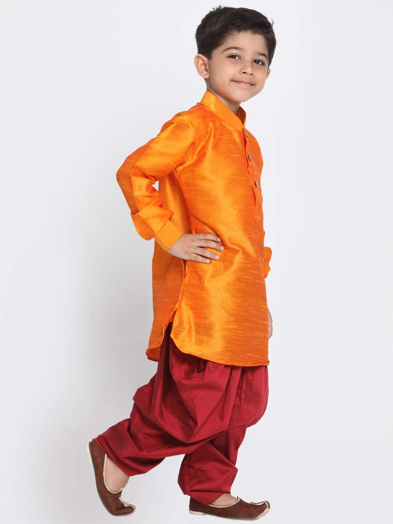 JBN Creation Vastramay Boy's Cotton Silk Blend Pathani Style Kurta and Patiyala Dhoti Set (Orange, 6-7 Years, VASnBUK001ORnCDMA) - Image 3