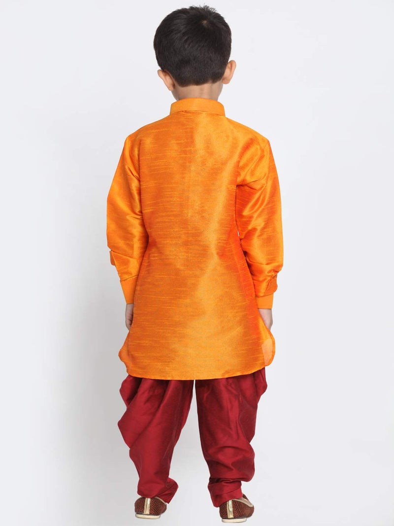 JBN Creation Vastramay Boy's Cotton Silk Blend Pathani Style Kurta and Patiyala Dhoti Set (Orange, 6-7 Years, VASnBUK001ORnCDMA) - Image 4