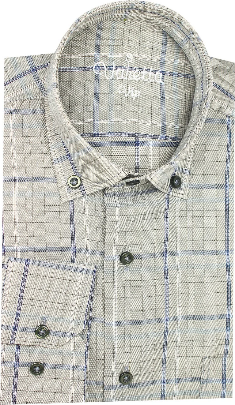 فاريتا Men's Green Classic Cut Check Collar Buttoned Single Pocket Long Sleeve Shirt