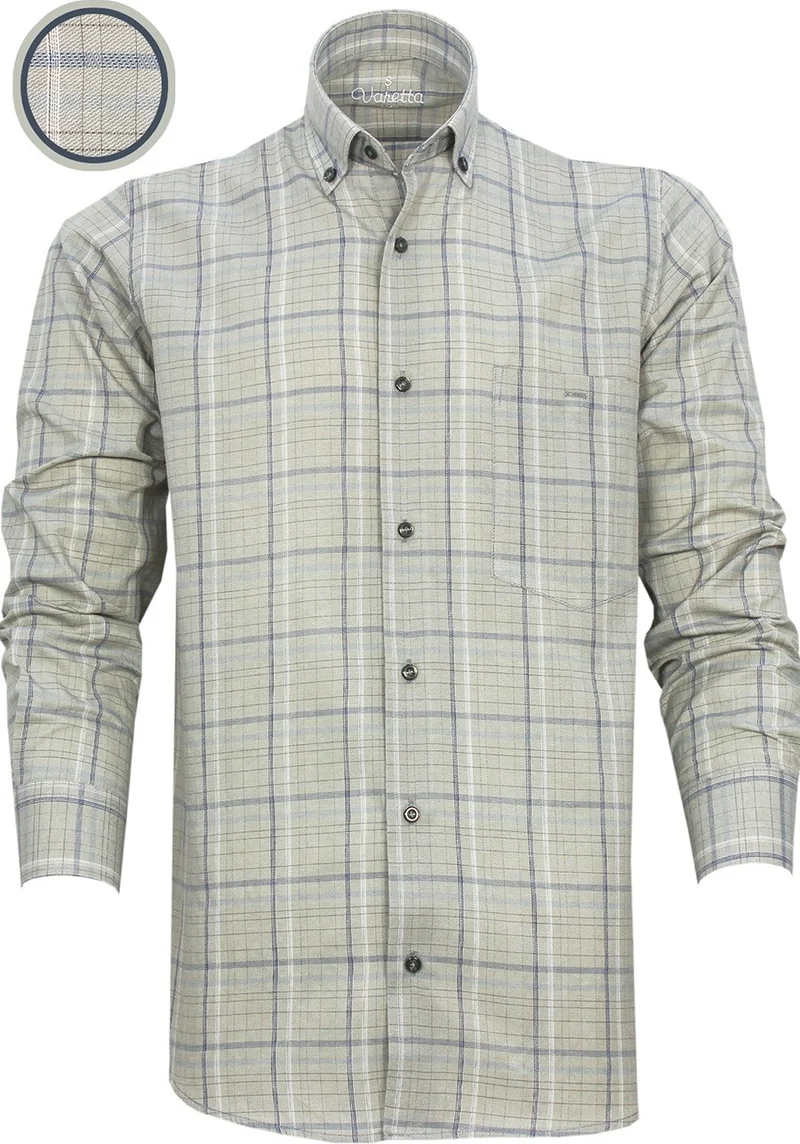 فاريتا Men's Green Classic Cut Check Collar Buttoned Single Pocket Long Sleeve Shirt