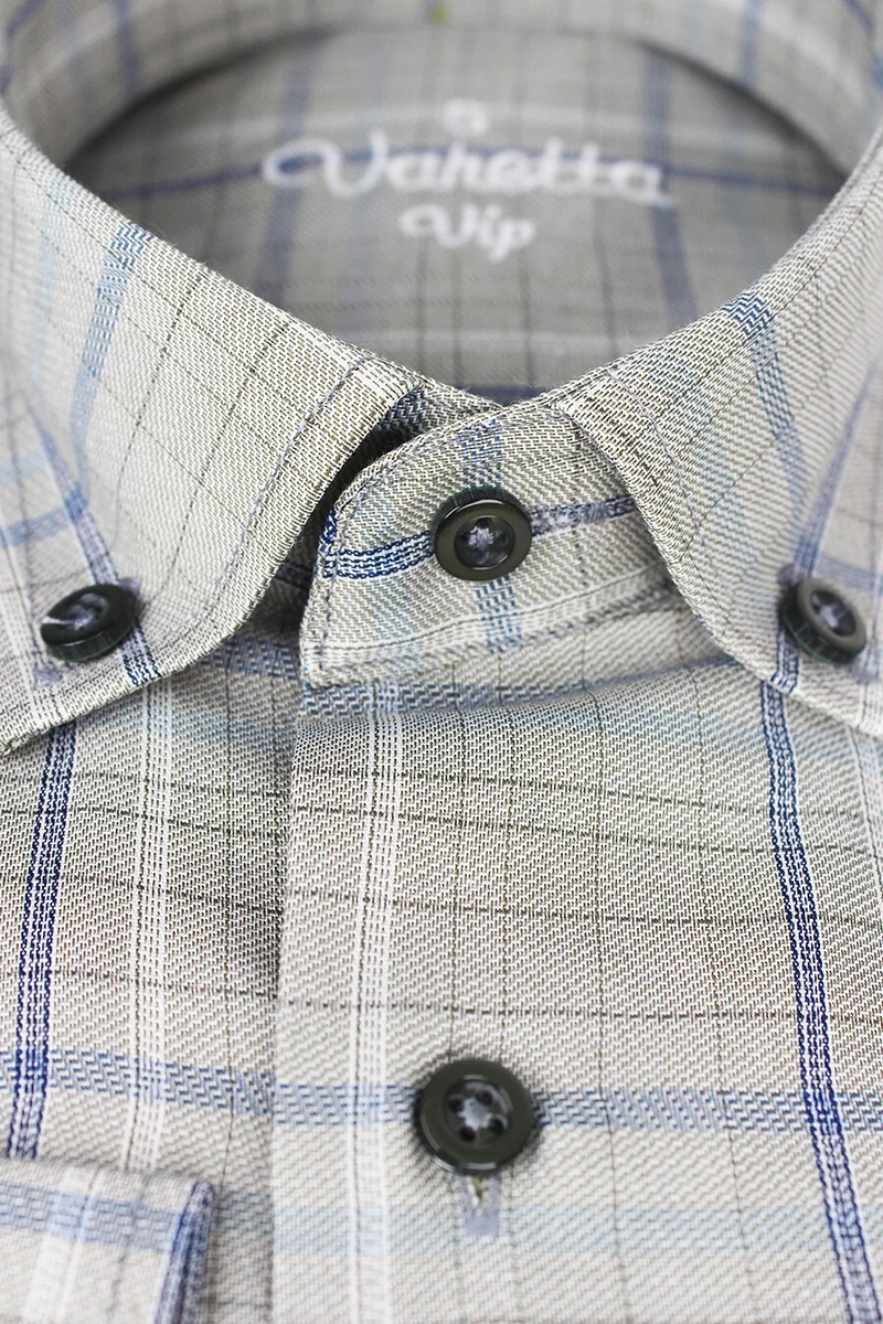 فاريتا Men's Green Classic Cut Check Collar Buttoned Single Pocket Long Sleeve Shirt