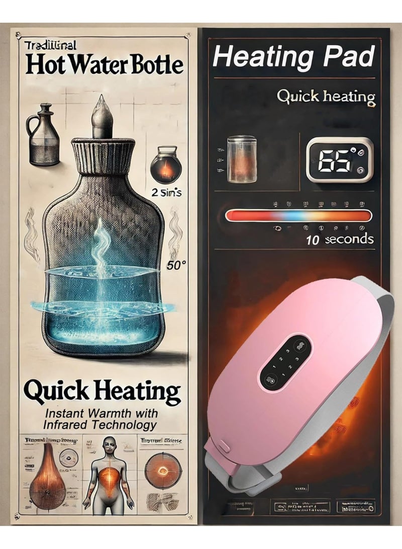 وسادة تدفئة محمولة وبدون أسلاك 2024 – حزام للتدفئة لتخفيف آلام الدورة أو الظهر مع 3 مستويات حرارة و4 أوضاع اهتزاز - Image 4