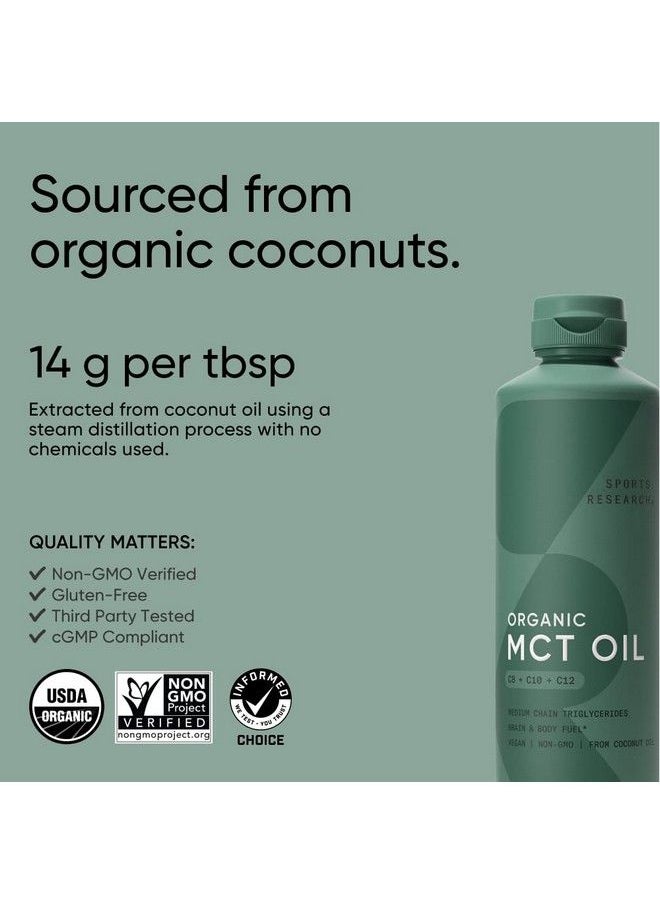 SPORTS RESEARCH - Organic Mct Oil Keto & Vegan Mcts C8 C10 C12 From Coconuts Fatty Acid Brain & Body Fuel Non Gmo & Gluten Free Flavorless Oil Perfect In Coffee Tea & Protein Shakes 16 Oz - Image 1