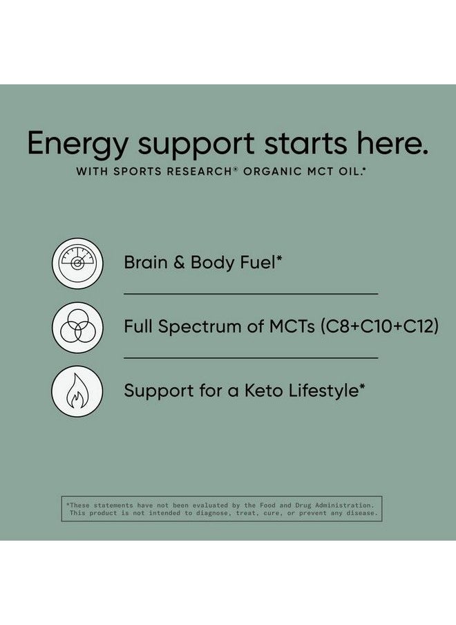 SPORTS RESEARCH - Organic Mct Oil Keto & Vegan Mcts C8 C10 C12 From Coconuts Fatty Acid Brain & Body Fuel Non Gmo & Gluten Free Flavorless Oil Perfect In Coffee Tea & Protein Shakes 16 Oz - Image 1