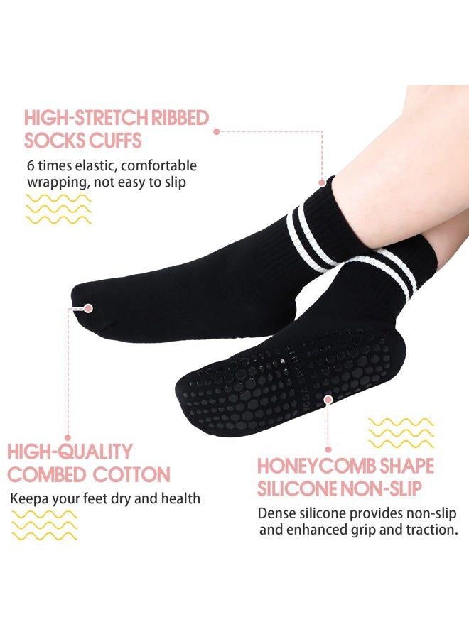 Handepo 6 Pairs Women Long Pilates Socks Yoga Sock with Grips Non Slip Long Socks for Barre Yoga Ballet Dance Household Fitness Pilates Stripe Socks - Image 2