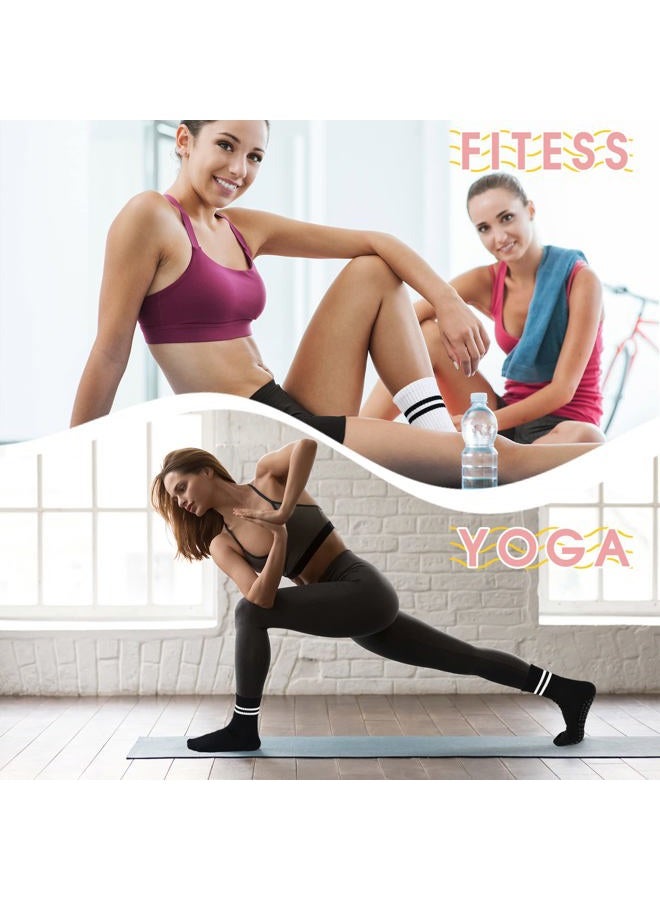 Handepo 6 Pairs Women Long Pilates Socks Yoga Sock with Grips Non Slip Long Socks for Barre Yoga Ballet Dance Household Fitness Pilates Stripe Socks - Image 4