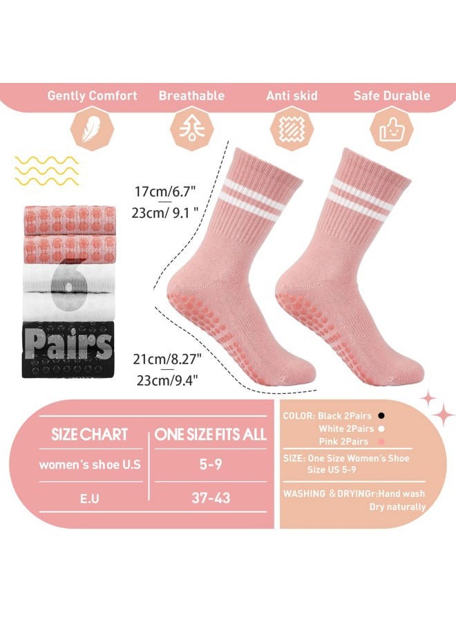 Handepo 6 Pairs Women Long Pilates Socks Yoga Sock with Grips Non Slip Long Socks for Barre Yoga Ballet Dance Household Fitness Pilates Stripe Socks - Image 3