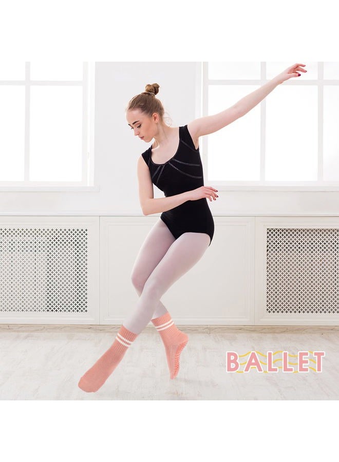 Handepo 6 Pairs Women Long Pilates Socks Yoga Sock with Grips Non Slip Long Socks for Barre Yoga Ballet Dance Household Fitness Pilates Stripe Socks - Image 5