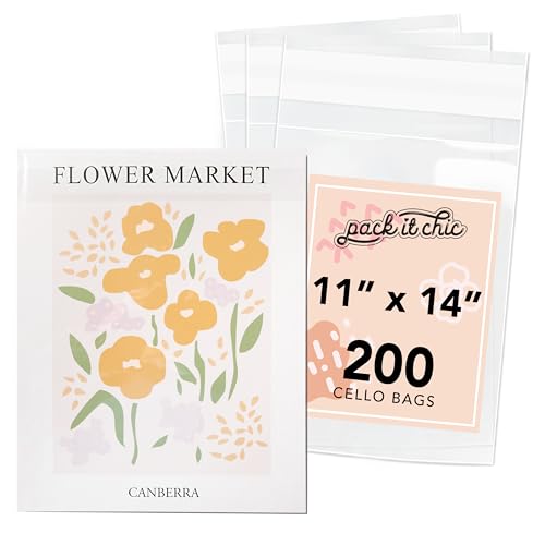 Pack It Chic - 11” X 14” (200 Pack) Clear Resealable Cello Poly Bags - Fits 11X14 Prints, Photos, Documents - Self Seal - Image 1