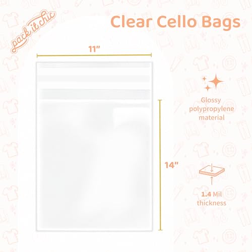 Pack It Chic - 11” X 14” (200 Pack) Clear Resealable Cello Poly Bags - Fits 11X14 Prints, Photos, Documents - Self Seal - Image 2