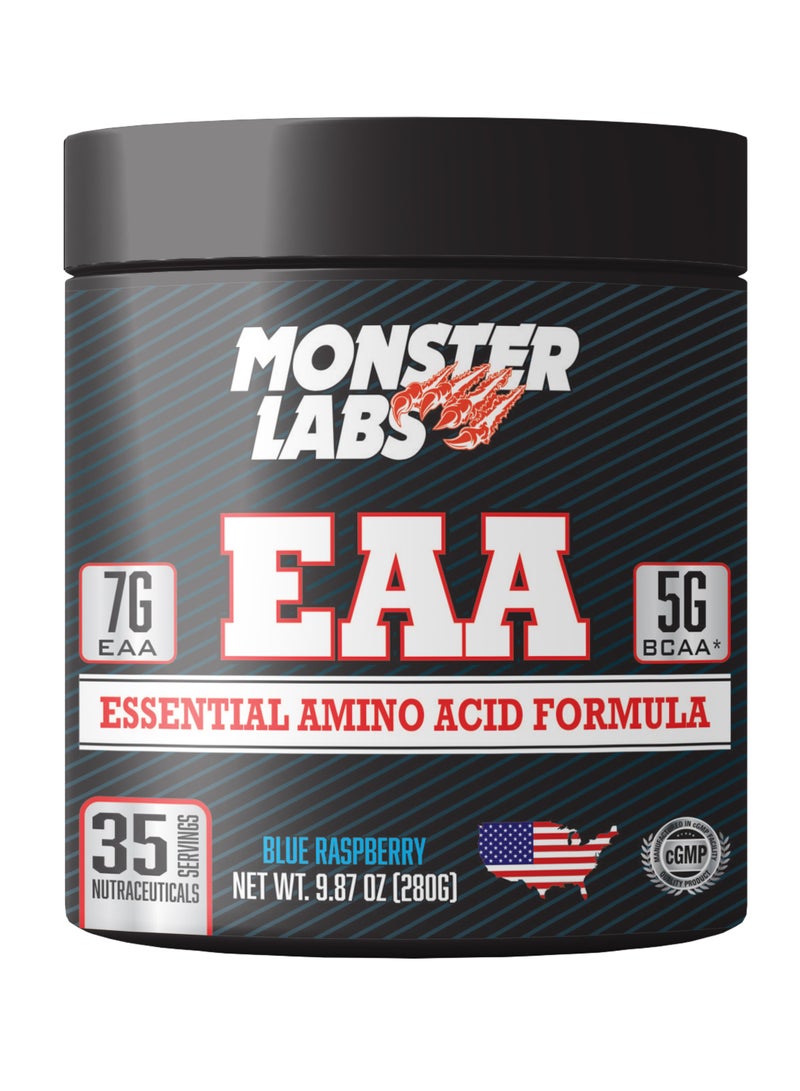 Monster Labs EAA 280g 35 Servings - Premium Amino Acid Supplement for Muscle Recovery and Hydration (Blue Raspberry) - Image 1