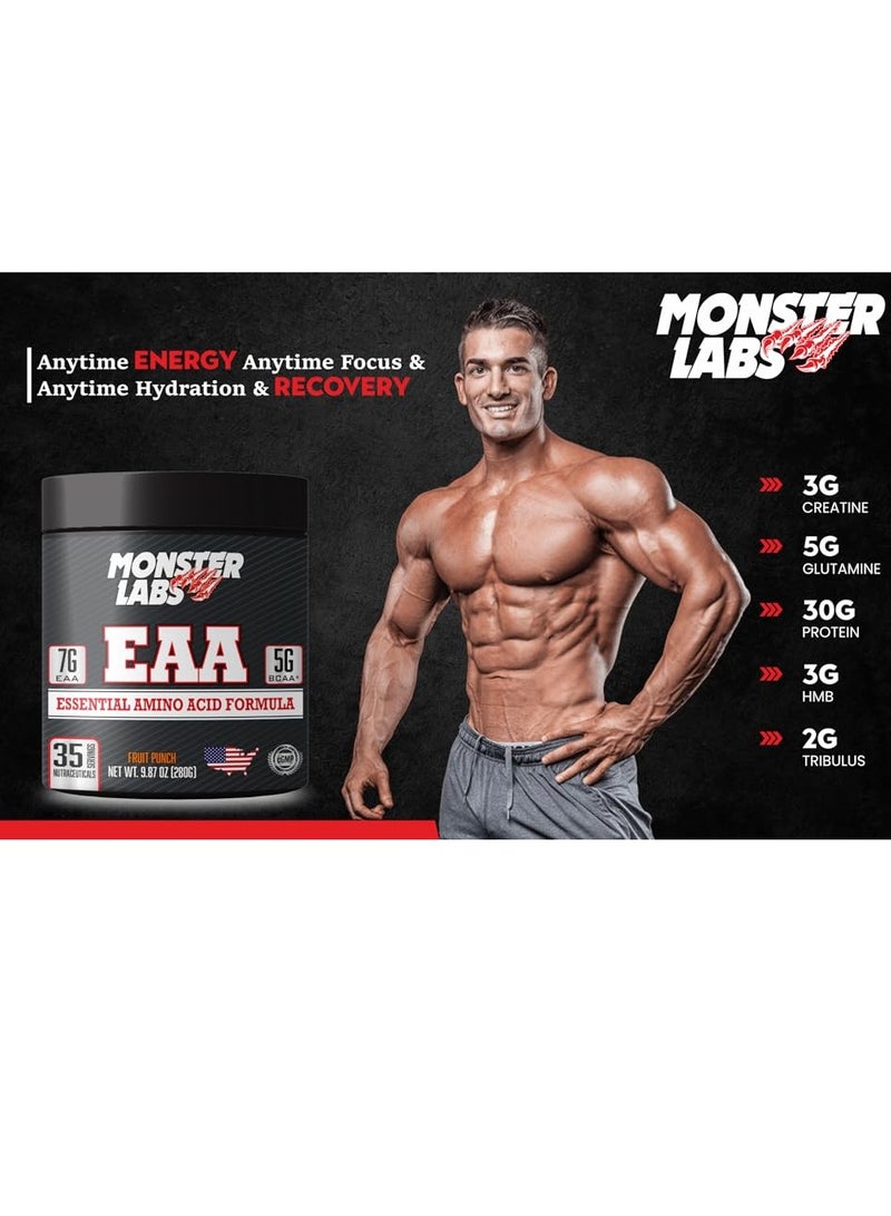 Monster Labs EAA 280g 35 Servings - Premium Amino Acid Supplement for Muscle Recovery and Hydration (Blue Raspberry) - Image 4