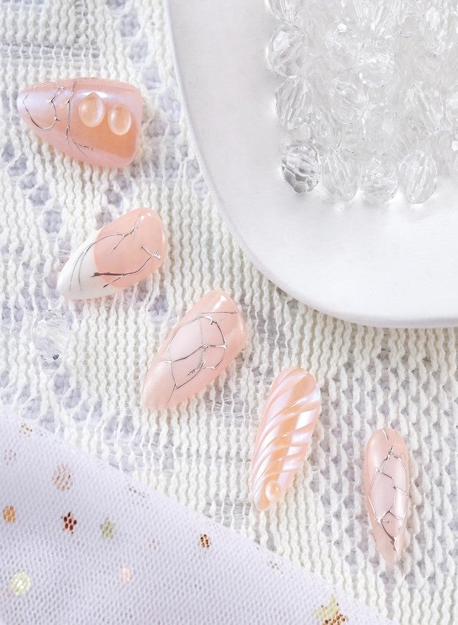 WISHDIAM Handmade 10pcs Water Ripple Pink Orange 3D Stereoscopic Reusable Gel Nails - Custom Made Thick Acrylic Almond Stronger Fake Nails - Gifts for Women/Girls (Pink Ripple, M) - Image 2