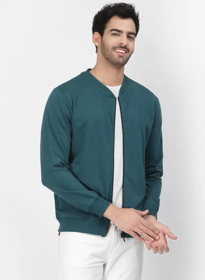 PAUSE Men Teal Regular Fit Zip-Up Jacket