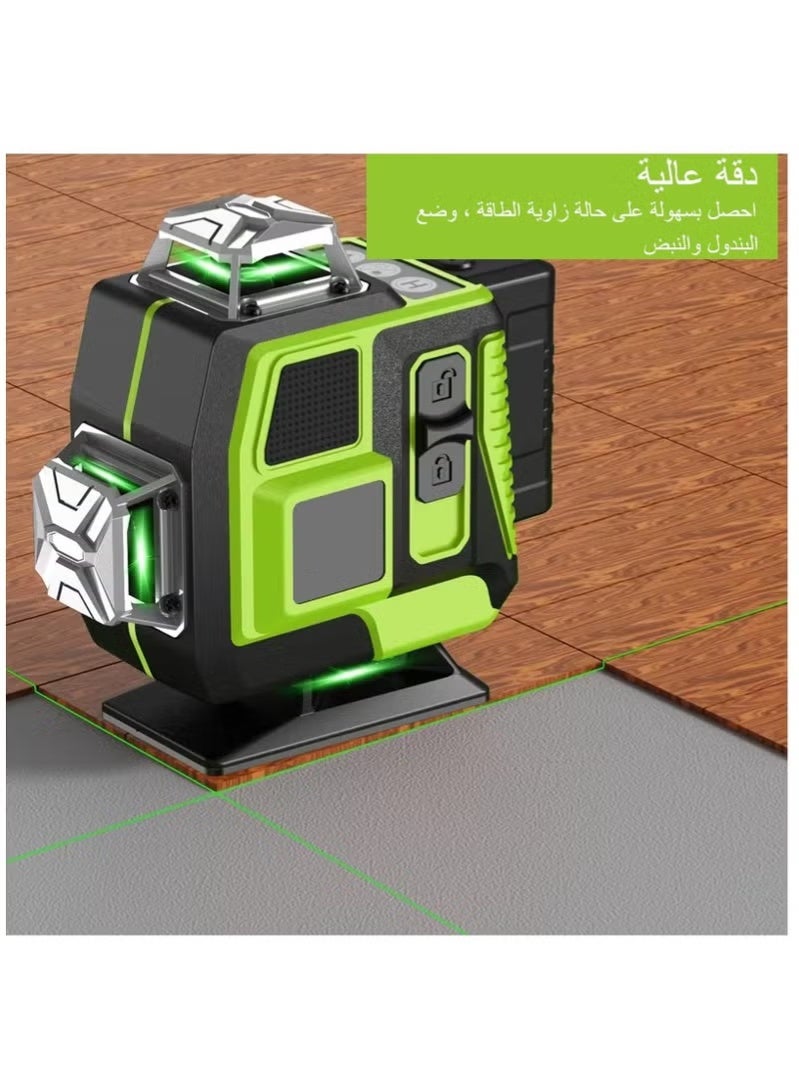 والالا مستوى ليزر رباعي الأبعاد 360 ذاتي التسوية مع حامل ثلاثي، ليزر خطي 4x360° لمشروع البناء وتجديد بلاط الأرضيات مع بطاريتين، سطوع قابل للتعديل وجهاز تحكم عن بعد - Image 3