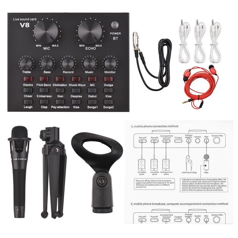 External Live Sound Card: Multicolor Portable Set With Dual DSP Noise Reduction Chips - 12 Special Effects 6 Sound Modes Mini Sound Mixer Board For Live Stream Podcast Karaoke DJ Music Studio - Image 1