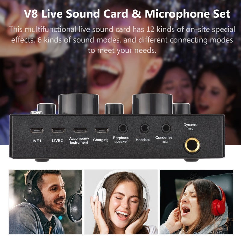 External Live Sound Card: Multicolor Portable Set With Dual DSP Noise Reduction Chips - 12 Special Effects 6 Sound Modes Mini Sound Mixer Board For Live Stream Podcast Karaoke DJ Music Studio - Image 5
