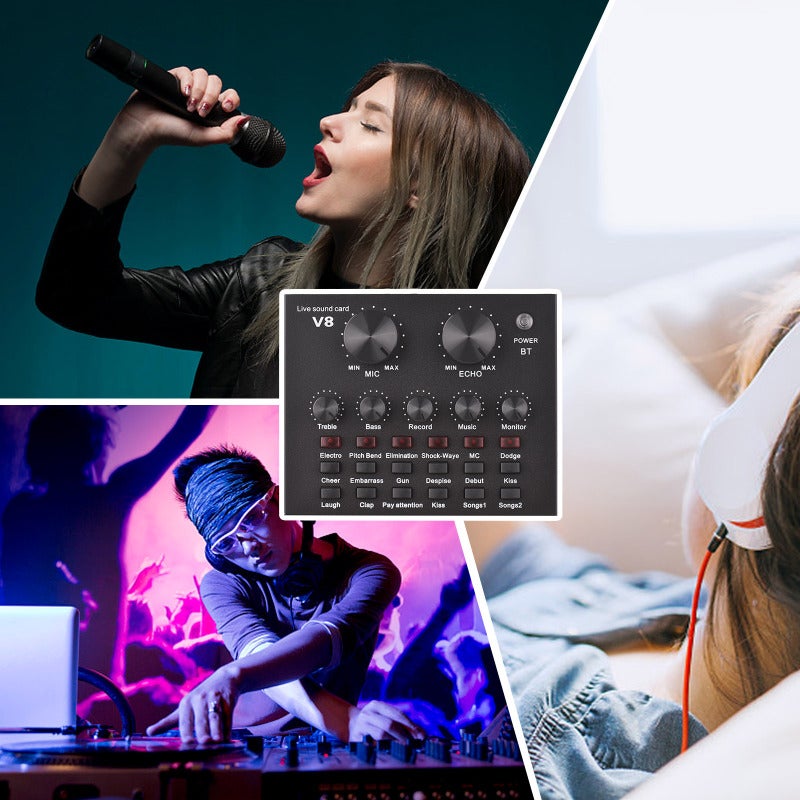 External Live Sound Card: Multicolor Portable Set With Dual DSP Noise Reduction Chips - 12 Special Effects 6 Sound Modes Mini Sound Mixer Board For Live Stream Podcast Karaoke DJ Music Studio - Image 2