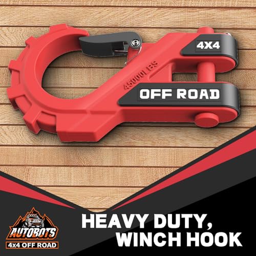 AUTOBOTS 3/8" Winch Hook Max 45,000 Lbs, Heavy Duty ATV Winch Hook with Safety Latch for ATV UTV SUV Trailers，Tow Winch Accessories for Synthetic Rope Winch Cable Red - Image 2