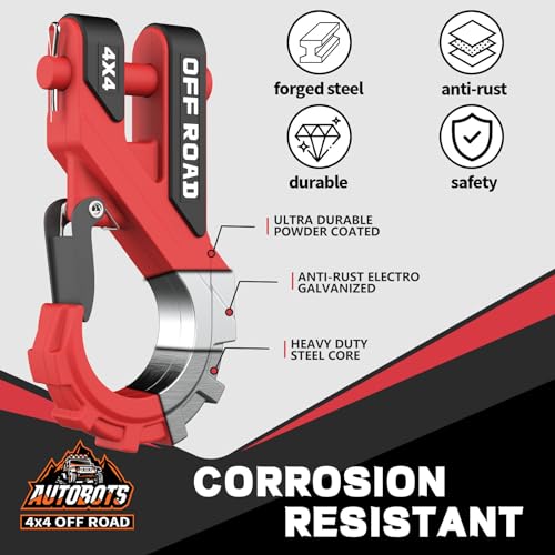 AUTOBOTS 3/8" Winch Hook Max 45,000 Lbs, Heavy Duty ATV Winch Hook with Safety Latch for ATV UTV SUV Trailers，Tow Winch Accessories for Synthetic Rope Winch Cable Red - Image 3