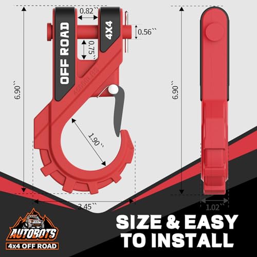 AUTOBOTS 3/8" Winch Hook Max 45,000 Lbs, Heavy Duty ATV Winch Hook with Safety Latch for ATV UTV SUV Trailers，Tow Winch Accessories for Synthetic Rope Winch Cable Red - Image 4