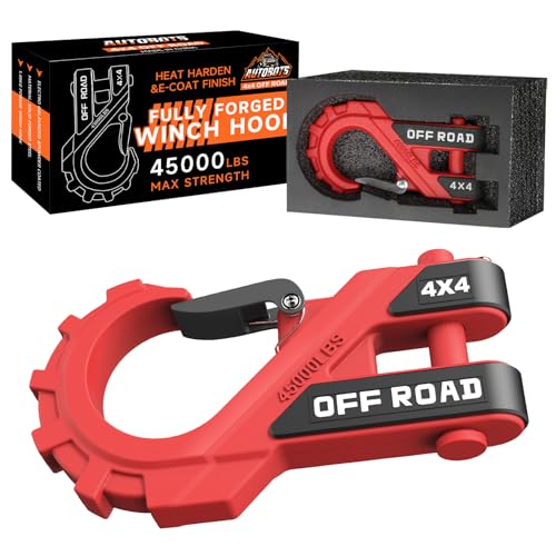 AUTOBOTS 3/8" Winch Hook Max 45,000 Lbs, Heavy Duty ATV Winch Hook with Safety Latch for ATV UTV SUV Trailers，Tow Winch Accessories for Synthetic Rope Winch Cable Red - Image 1