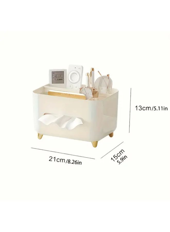 Light Luxury Green Golden Plastic Storage Box With Tissue Box Holder And Remote Control Organizer - Image 3