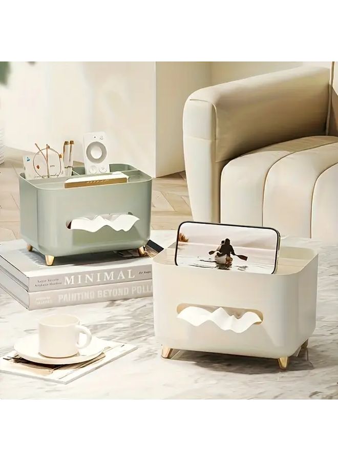 Light Luxury Green Golden Plastic Storage Box With Tissue Box Holder And Remote Control Organizer - Image 1