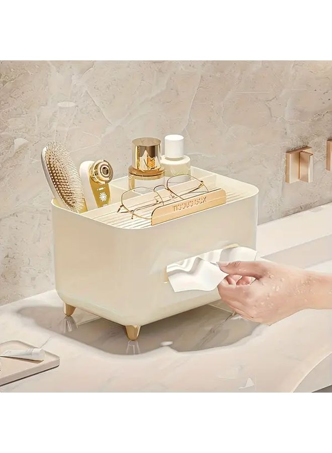 Light Luxury Green Golden Plastic Storage Box With Tissue Box Holder And Remote Control Organizer - Image 2