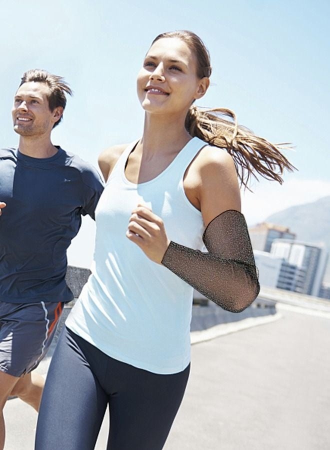 زوج واحد من قفازات نسائية طويلة رفيعة للغاية من الدانتيل للحماية من أشعة الشمس فوق البنفسجية، أكمام واقية من الشمس من التول الشبكي المبرد، قفازات بدون أصابع للاستخدام الداخلي والخارجي - أسود 50 سم - Image 4